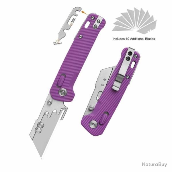 Couteau QSP Penguin Workmate Lame Acier Inoxydable Manche FRN Violet Glyde Lock QS130UTE