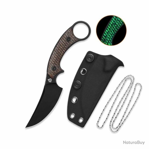 Couteau QSP Baby Viper Lame Acier 10Cr15MoV Stonewash Noir Manche Micarta GID �tui Kydex QS178B2