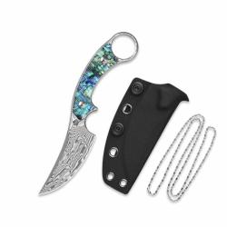 Couteau Fixe QSP Baby Viper Lame Acier Damas Manche Nacre d'Ormeau &Eacute;tui Kydex QS178D