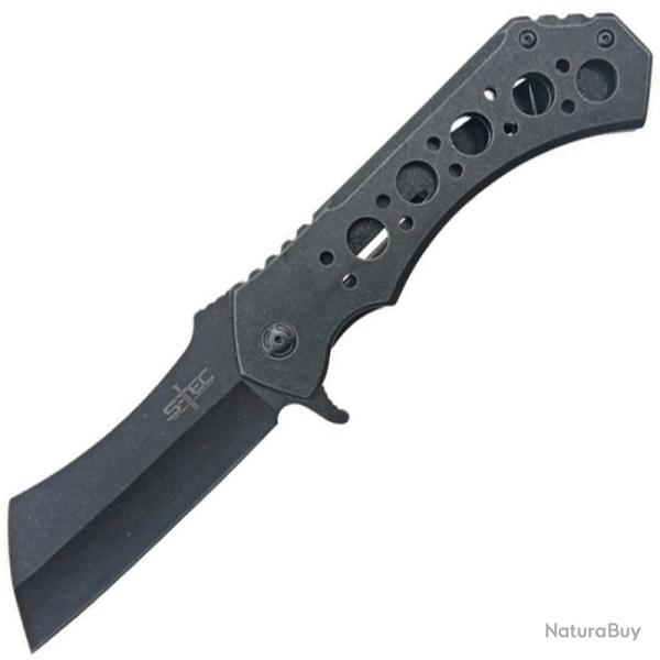 Couteau S-TEC Cleaver Lame Acier 440 Manche Acier Framelock �tui Nylon STTS004L