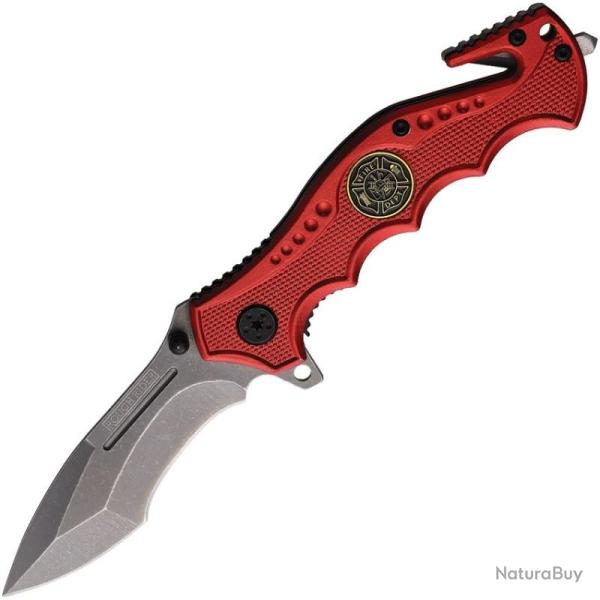 Couteau Rough Ryder Fire Fighter Rescue Lame Acier Inoxydable Manche Aluminium Rouge Linerlock