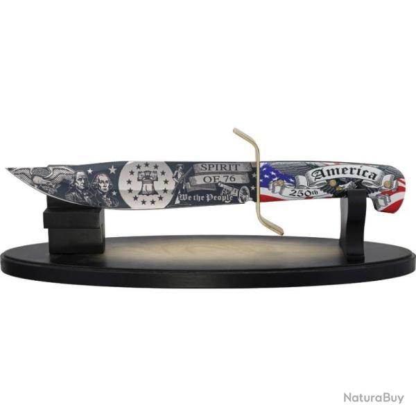 Couteau Fixe Rough Ryder 250th Anniversary Bowie Lame Acier Inoxydable Manche Bois Socle Bois RR2757
