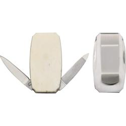 Couteau Frost Cutlery Money Clip Lame Acier Inoxydable Manche Os et Inox Blanc Slip Joint F15447SB