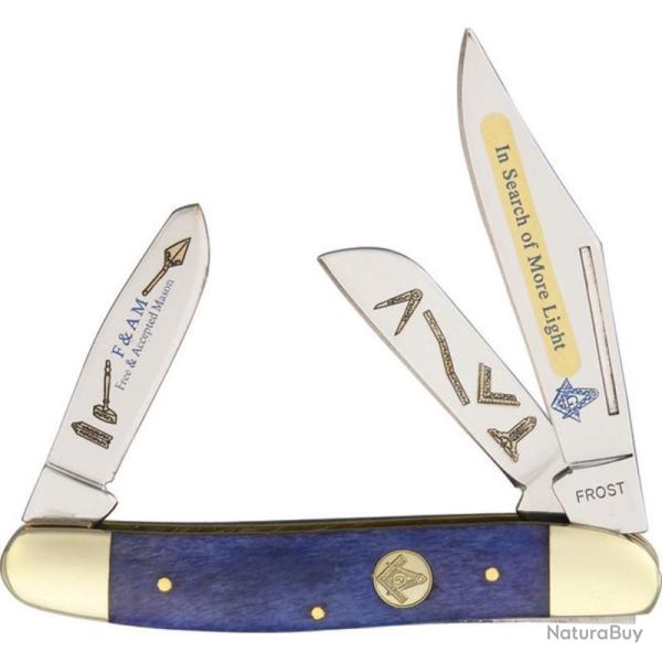Couteau Frost Cutlery Masonic Wrangler Lame Acier Inox Manche Os Lisse Bleu Slip Joint F14797MAS2