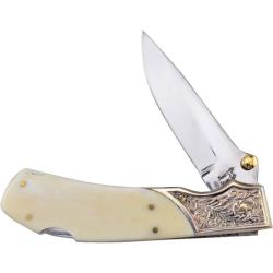 Couteau Pliant Frost Cutlery Jaguar Lame Acier Inoxydable Manche Os Lisse Blanc Lockback F14311SB