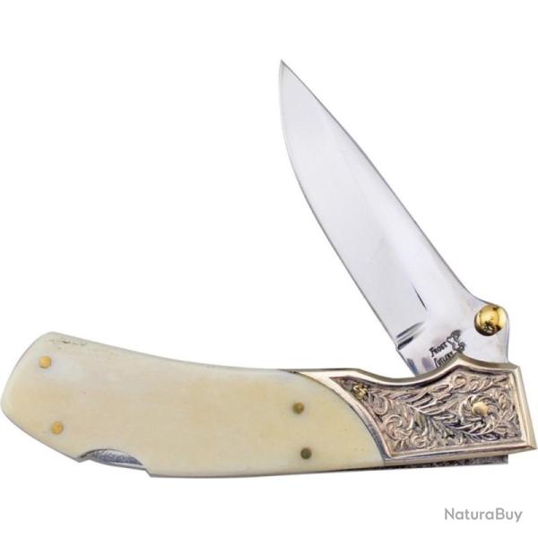 Couteau Pliant Frost Cutlery Jaguar Lame Acier Inoxydable Manche Os Lisse Blanc Lockback F14311SB