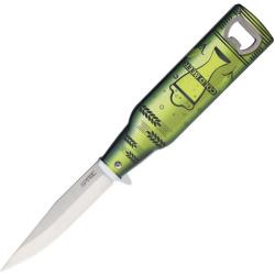 Couteau Pliant S-TEC Bottle Opener TS120-6 Lame Inox Manche Synth&eacute;tique Vert Linerlock A/O STTS1206
