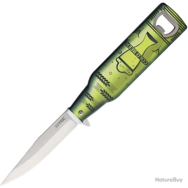 Couteau Pliant S-TEC Bottle Opener TS120-6 Lame Inox Manche Synth�tique Vert Linerlock A/O STTS1206