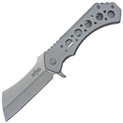 Couteau Pliant S-TEC TS004 Cleaver Lame Acier 440 Manche Acier Inoxydable Gris Framelock STTS004SLL