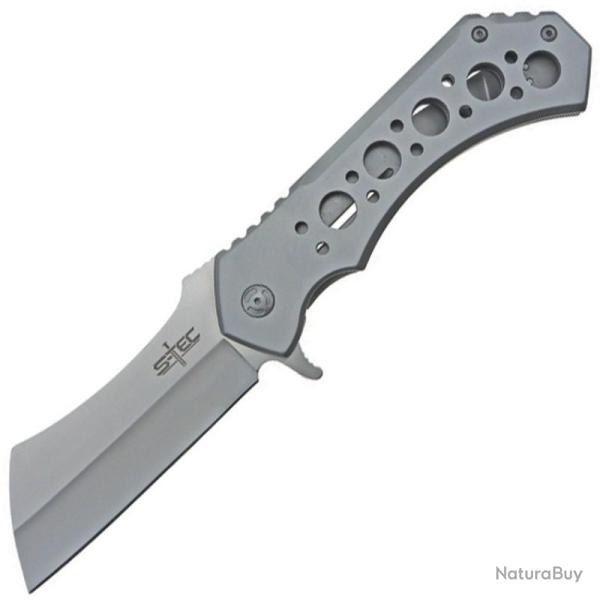 Couteau Pliant S-TEC TS004 Cleaver Lame Acier 440 Manche Acier Inoxydable Gris Framelock STTS004SLL