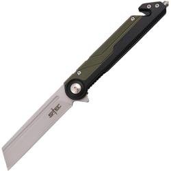 Couteau Pliant S-TEC T271288 Lame Inox Manche Acier Inoxydable Noir et Vert Olive Framelock A/O
