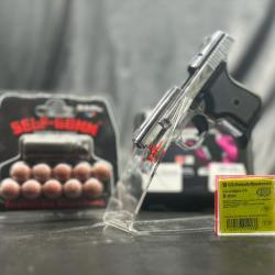 Pack d&eacute;fense Pistolet TUNA Chrome 8mm PAK + 10 Munitions CS + Embout Self Gomme