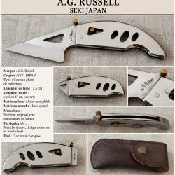 A.G. RUSSELL - SEKI JAPAN - COUTEAU PLIANT DE COLLECTION - LAME 7,5 CM - &Eacute;TUI CUIR