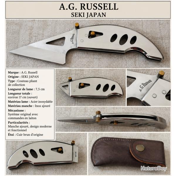A.G. RUSSELL - SEKI JAPAN - COUTEAU PLIANT DE COLLECTION - LAME 7,5 CM - �TUI CUIR