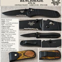 BENCHMADE 710 McHENRY & WILLIAMS - ATS-34 - AXIS LOCK - LAME NOIRE 10 CM - ANCIENNE G&Eacute;N&Eacute;RATION