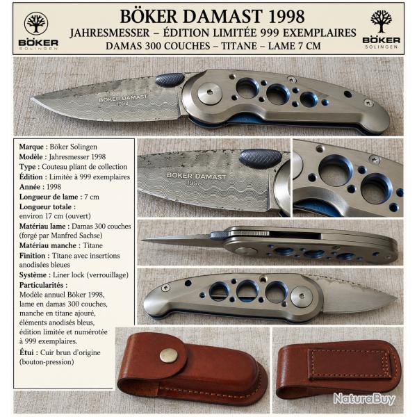B�KER DAMAST JAHRESMESSER 1998 - �DITION LIMIT�E 999 EX. - DAMAS 300 COUCHES - TITANE