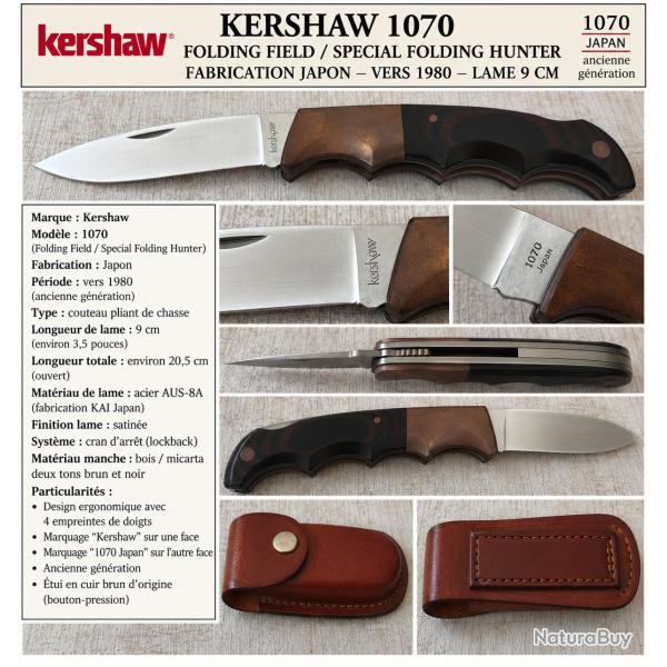 KERSHAW 1070 - VINTAGE 1980 - JAPAN - FOLDING HUNTER - LAME 9 CM - �TUI CUIR