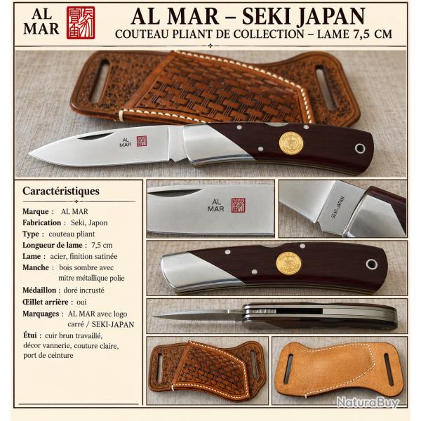 AL MAR - SPECIAL U.S. NAVY - SEKI JAPAN - VINTAGE - LAME 7,5 CM - �TUI CUIR