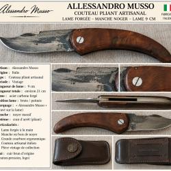 ALESSANDRO MUSSO - &laquo; ACURSIN &raquo; - COUTEAU PLIANT ARTISANAL - LAME FORG&Eacute;E 9 CM - &Eacute;TUI CUIR