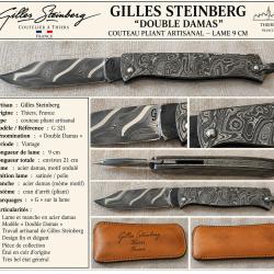 GILLES STEINBERG - &laquo; DOUBLE DAMAS &raquo; - THIERS - COUTEAU PLIANT DE COLLECTION - LAME 9 CM