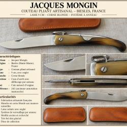 JACQUES MONGIN - BIESLES - COUTEAU PLIANT CORNE BLONDE - LAME 9 CM - SYST&Egrave;ME &Agrave; ANNEAU