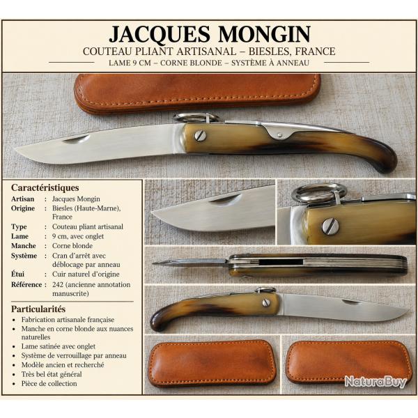 JACQUES MONGIN - BIESLES - COUTEAU PLIANT CORNE BLONDE - LAME 9 CM - SYST�ME � ANNEAU
