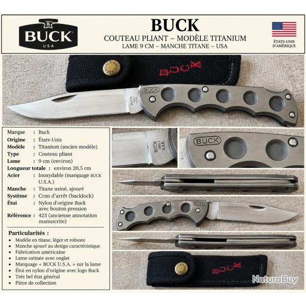 BUCK 560 TITANIUM - USA - COUTEAU PLIANT VINTAGE - MANCHE TITANE - LAME 9 CM