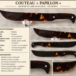 COUTEAU DE COLLECTION &laquo; PAPILLON &raquo; - ASPECT &Eacute;CAILLE - LAME 14 CM