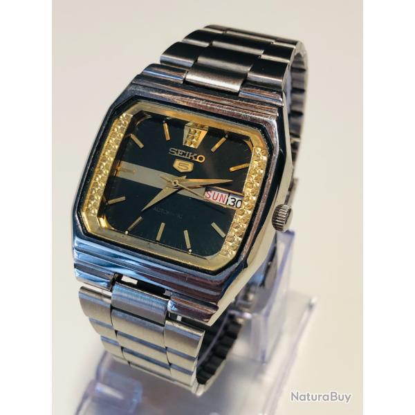 Montre Vintage Seiko 5 Automatique TV Screen Cal 6349-5090 23 Jewels Cadran Noir/Dor� Janvier 1985