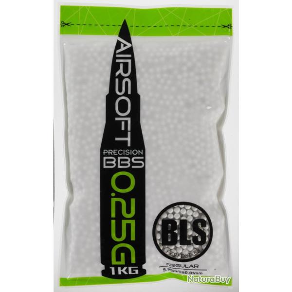 Billes airsoft BLS STD 0.25g 6mm blanches - Sachet 1 kg Blanc