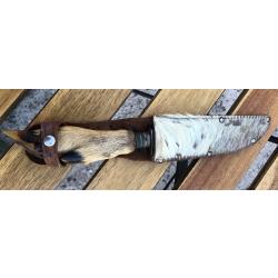 Ancien couteau de chasse droit Herbertz Rostfrei Solingen, ann&eacute;es 1950. patte de chevreuil