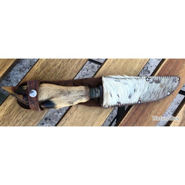 Ancien couteau de chasse droit Herbertz Rostfrei Solingen, ann�es 1950. patte de chevreuil