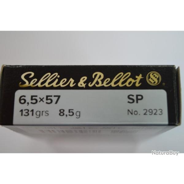 1 BOITE DE 20 MUNITIONS SELLIER & BELLOT CALIBRE 6.5X57  OGIVES SP 130 G/8.5 GR  NEUVE