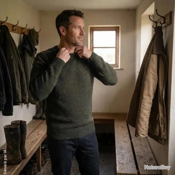 Pull col rond Treeland marron en laine et acrylique L