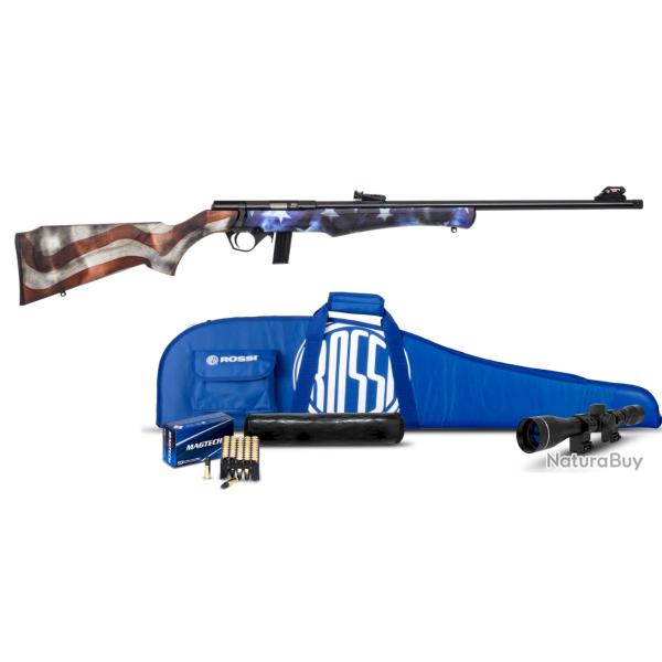 PACK CARABINE ROSSI 8122 USA CAL.22LR FILETE + lunette 4x32 + silencieux + Fourreau + 50 balles