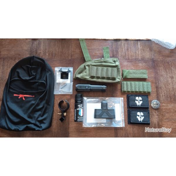 Lot chasse militaria tactique cadeau cagoule couteau police thor patch glock lampe
