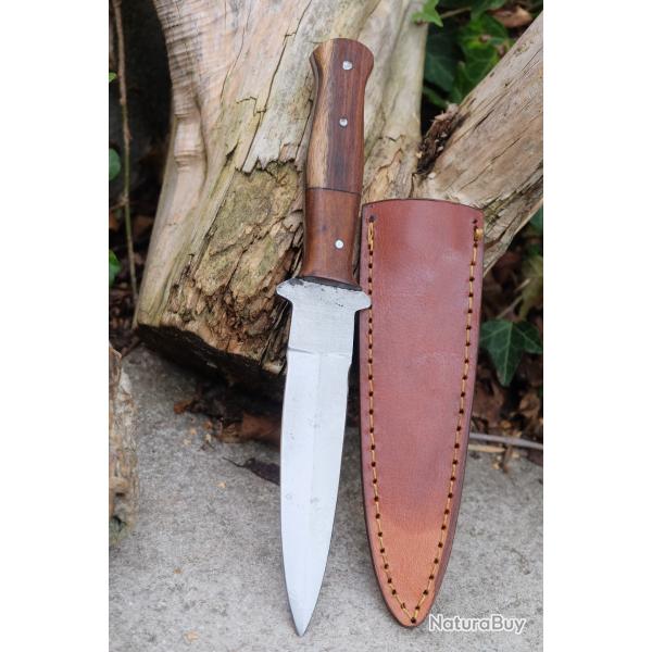 Couteau Dague Scottish Dirk Sheffield Sgian Lame Acier Carbone 1055 Manche Bois Etui Cuir Artisanat