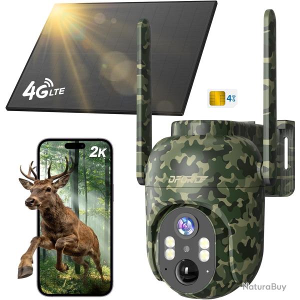 Cam�ra de Chasse Solaire Carte SIM Vision Nocturne PIR Batterie 10400mAh 2K HD 6W PTZ 360� IP66