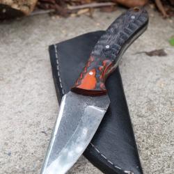 Couteau Tanto Tactical Urban Lame Acier Carbone 1075 Manche 2 Bois Etui Cuir Fabrication Artisanale