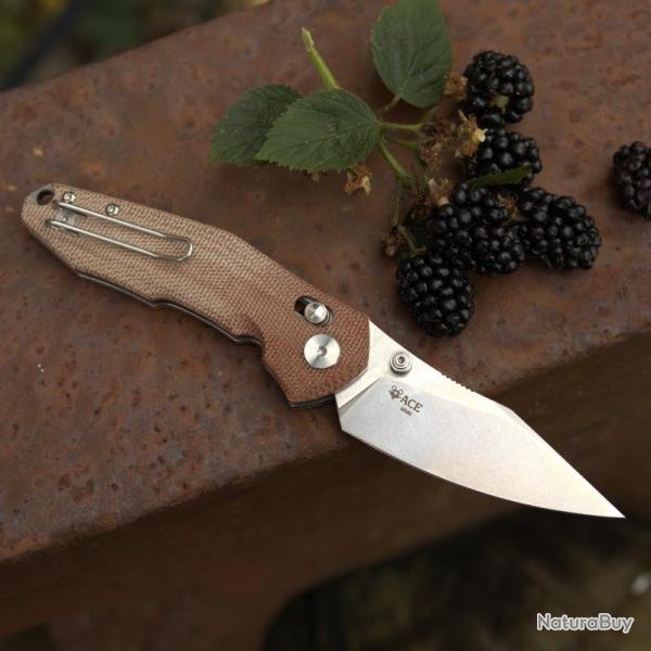Couteau GiantMouse ACE Nazca Lame Acier M390 Manche Micarta Crossbar Lock GM10913