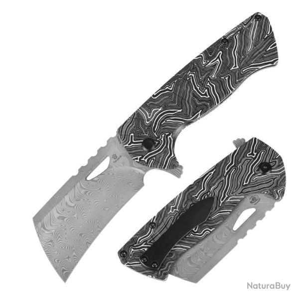 Couteau Tenable Leviathan Lame Acier Damas Manche G-mascus Noir et Blanc Liner Lock B1083A2