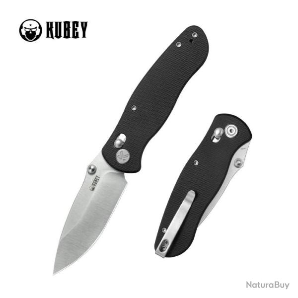Couteau Pliant Kubey Pebble Lame Acier 14C28N Manche G10 Noir Crossbar Lock KUB481A