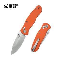 Couteau Pliant Kubey Pebble Lame Acier 14C28N Manche G10 Orange Crossbar Lock KUB481B