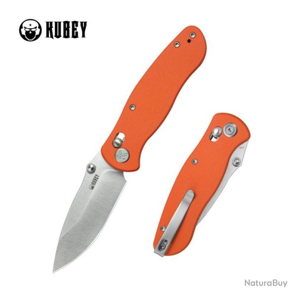 Couteau Pliant Kubey Pebble Lame Acier 14C28N Manche G10 Orange Crossbar Lock KUB481B