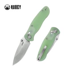 Couteau Pliant Kubey Pebble Lame Acier 14C28N Manche G10 Jade Crossbar Lock KUB481C