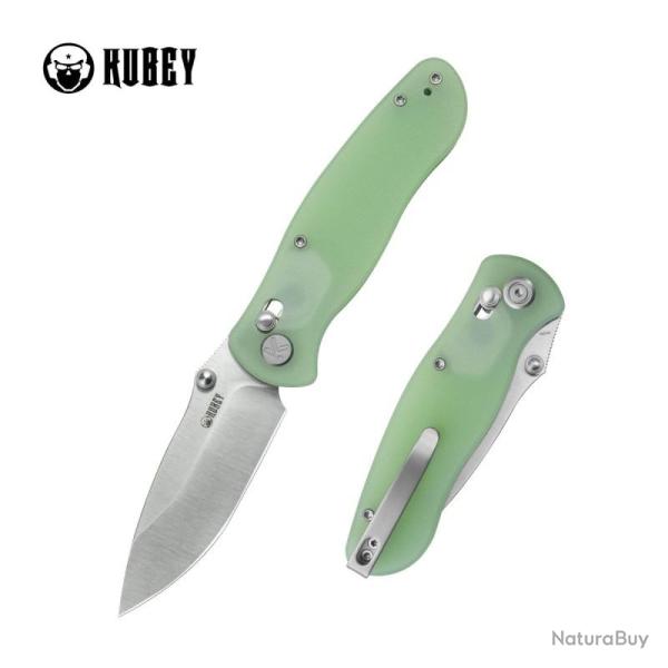 Couteau Pliant Kubey Pebble Lame Acier 14C28N Manche G10 Jade Crossbar Lock KUB481C