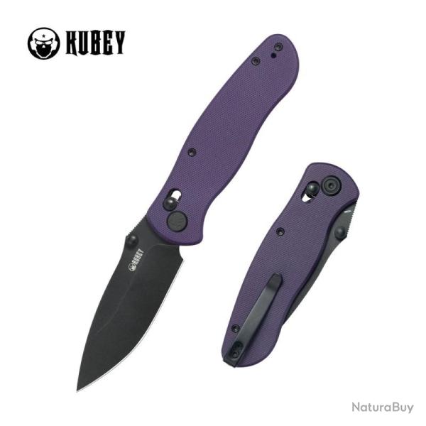 Couteau Pliant Kubey Pebble Lame Acier 14C28N Manche G10 Violet Crossbar Lock KUB481D
