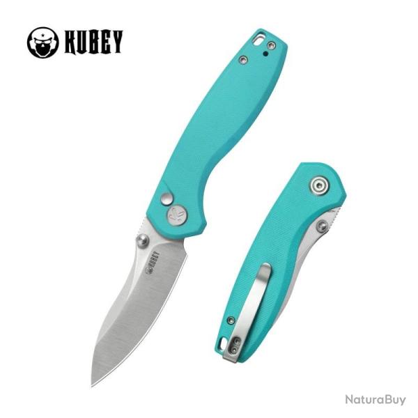 Couteau Pliant Kubey Pard Lame Acier 14C28N Manche G10 Bleu Button Lock KUB423B