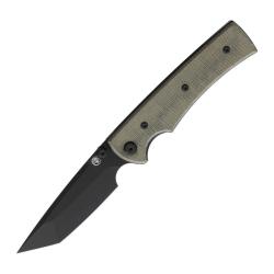 Couteau Chaves Liberation 229 Tanto Lame Acier Elmax Noire Manche Micarta Vert Linerlock CHAV14453