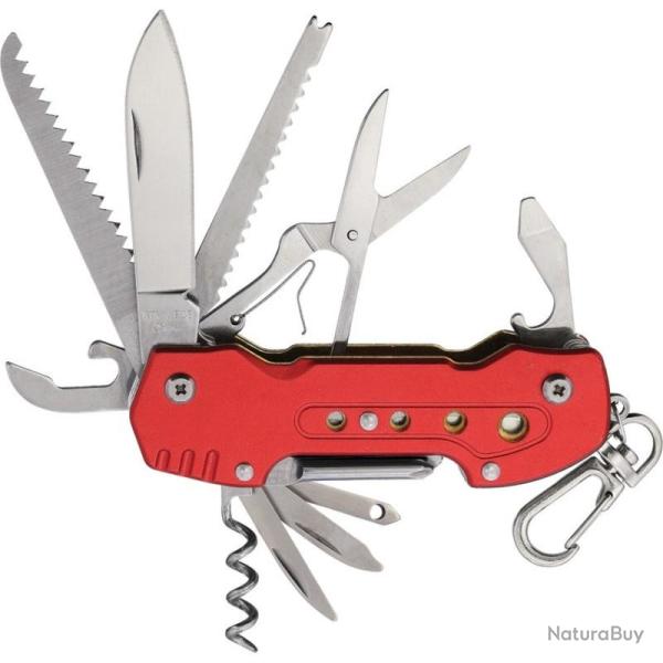 Couteau Multi-outils S-TEC Multi Function Lame Inox Manche Aluminium Rouge Slip Joint STT200406RD